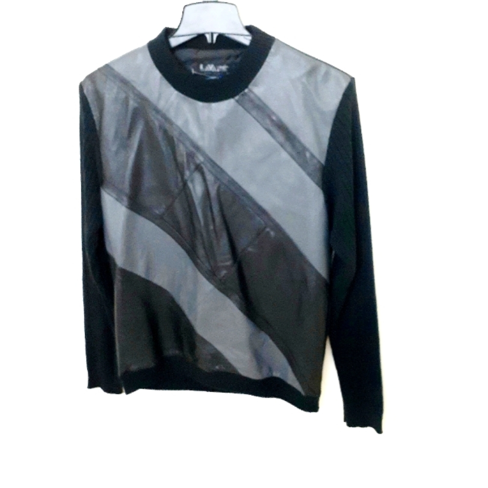 Lavane Fashionable Leather Mens Sweater Black/Gray Size M